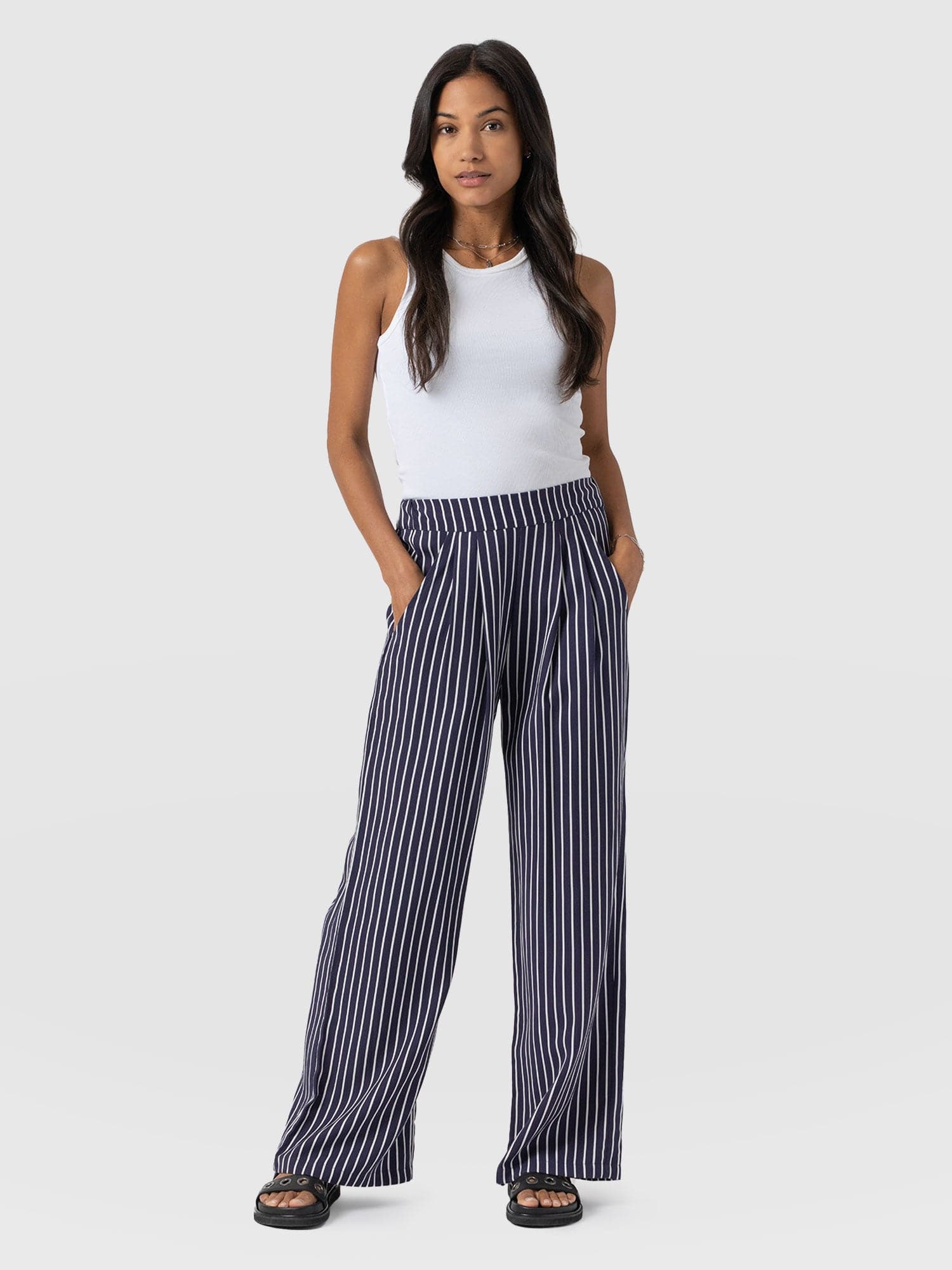 Sloane Pant Navy Mini Stripe - Women's Pants | Saint + Sofia® USA